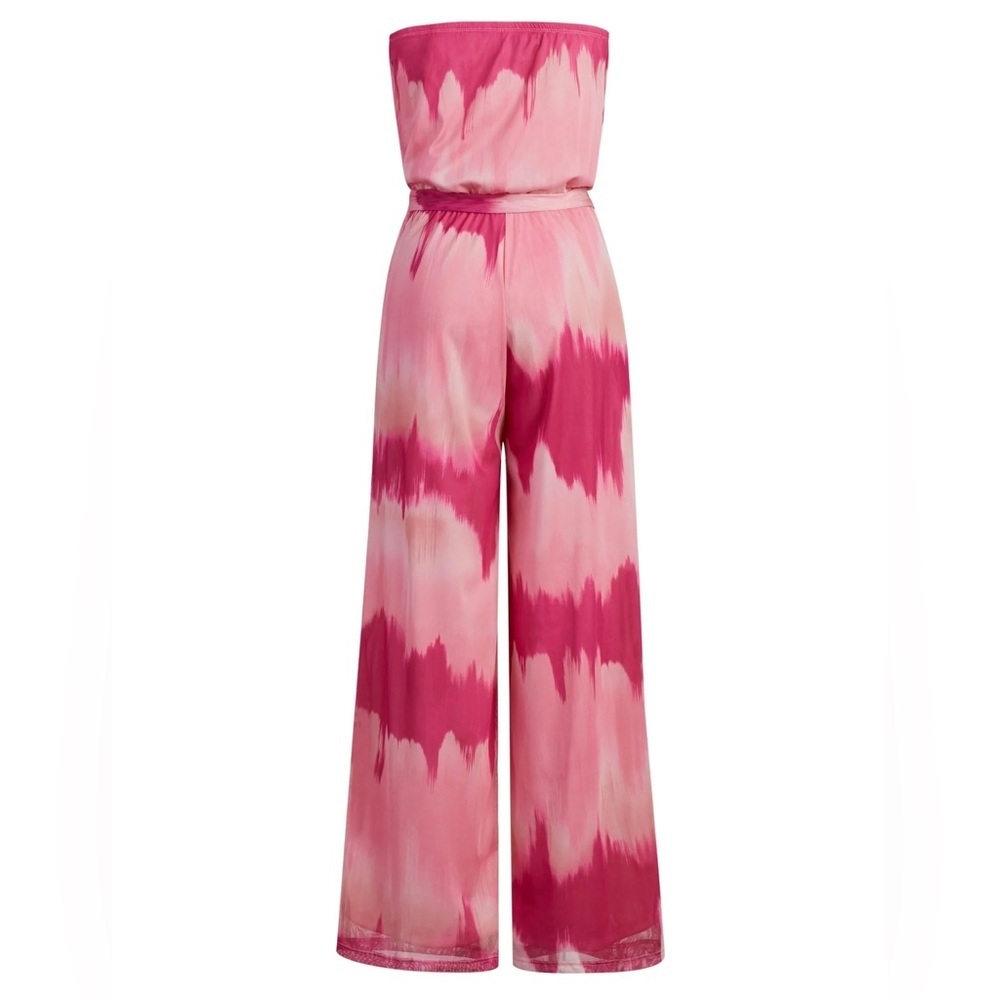 New York & Co Sweet Pea Pink Tie Dye Strapless Boho Wide Leg Jumpsuit XS New - Picture 5 of 17